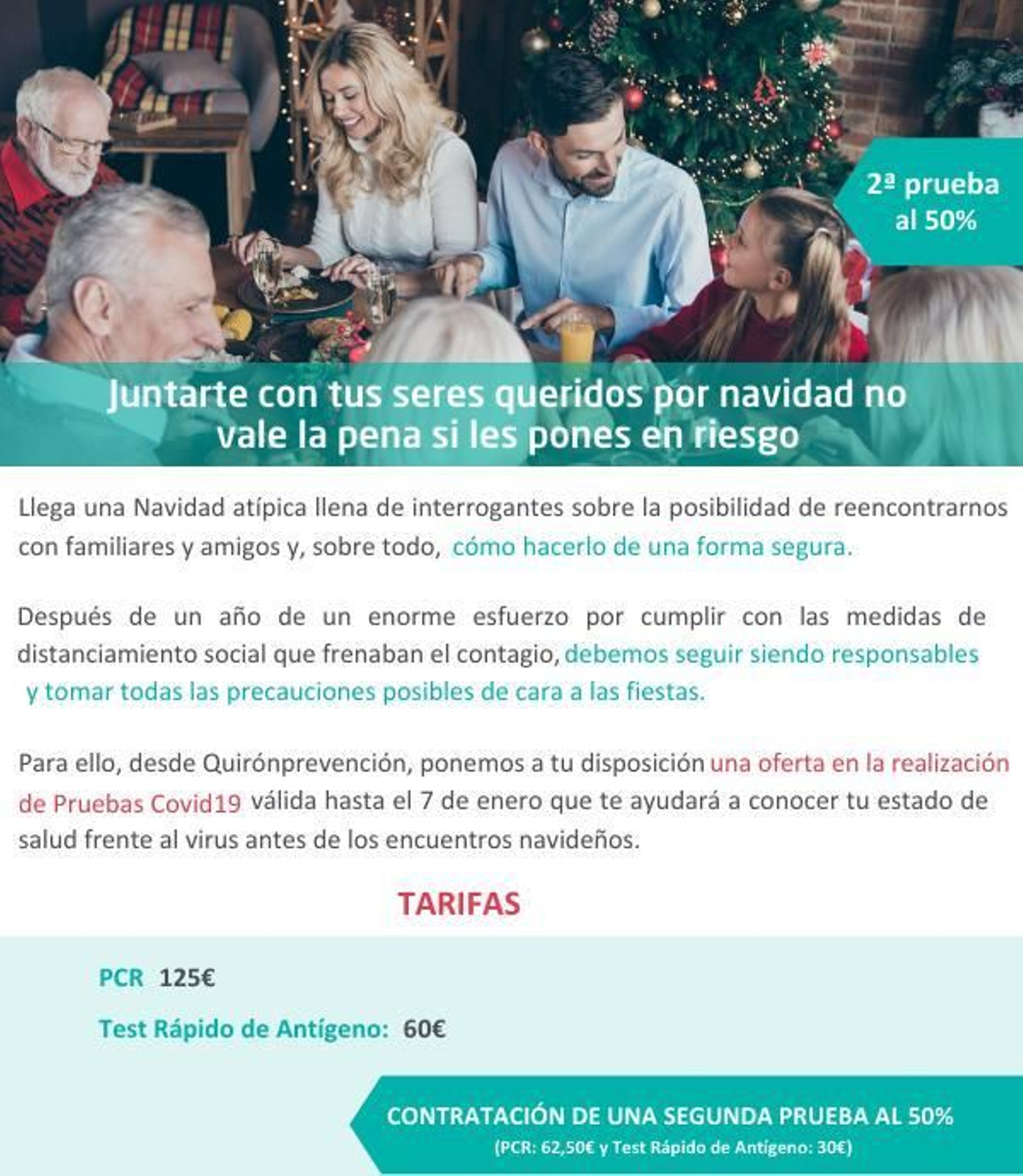 Publicidad de una Clínica que oferta la segunda prueba al 50%
