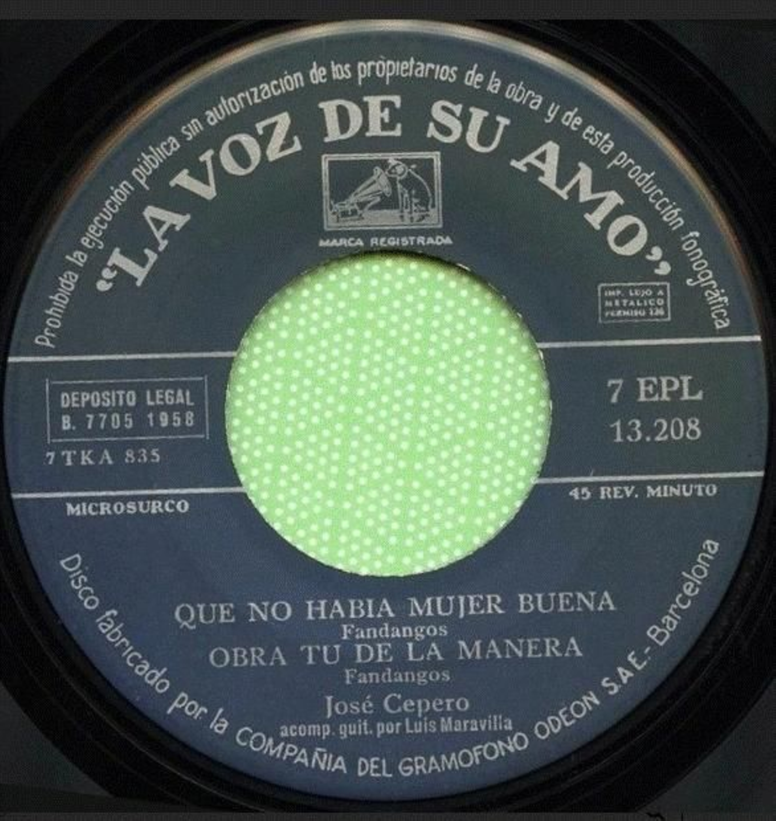 Disco de fandangos de José Cepero, reeditado en 1958.