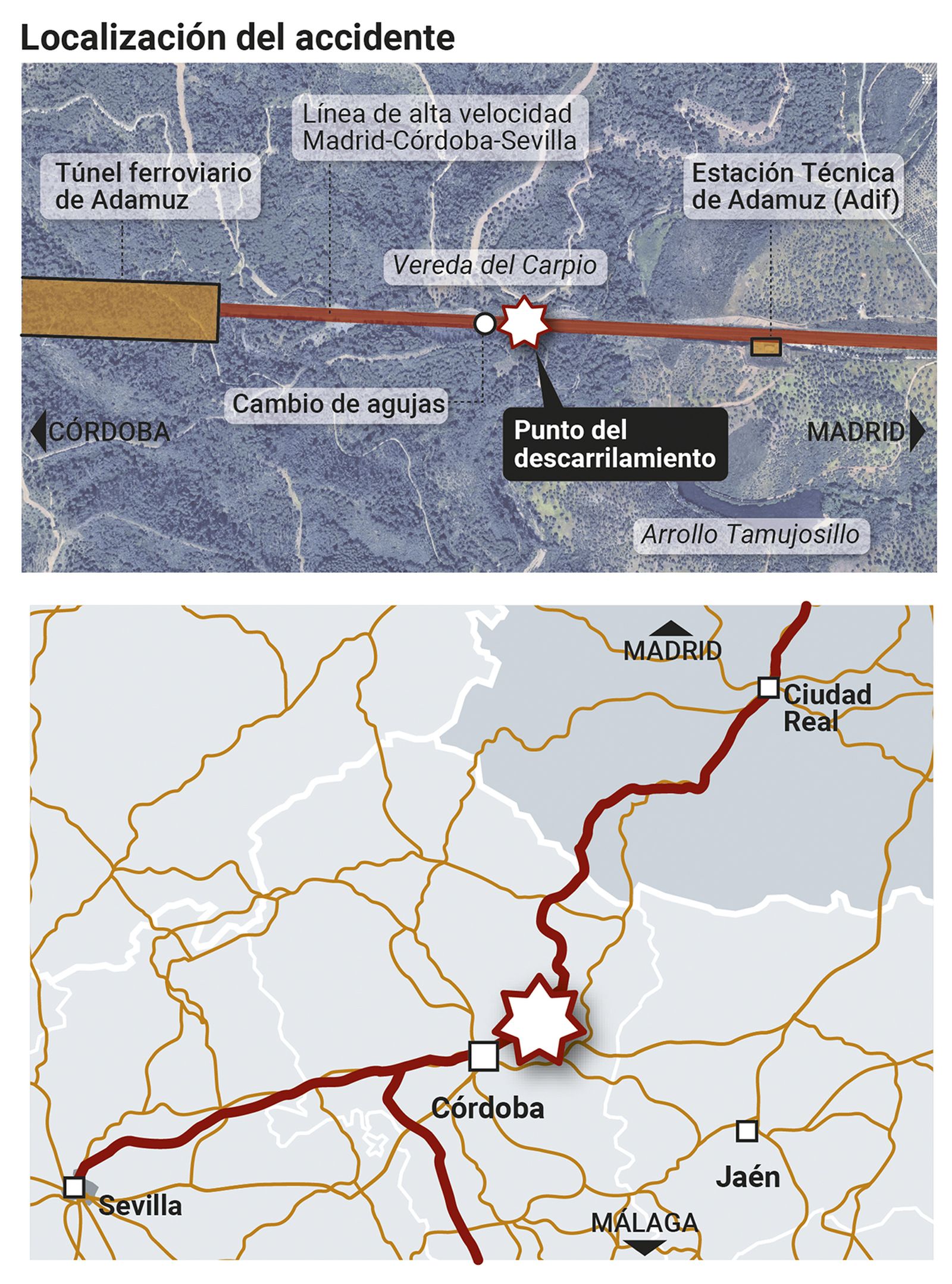 Localización del accidente de trenes en Córdoba