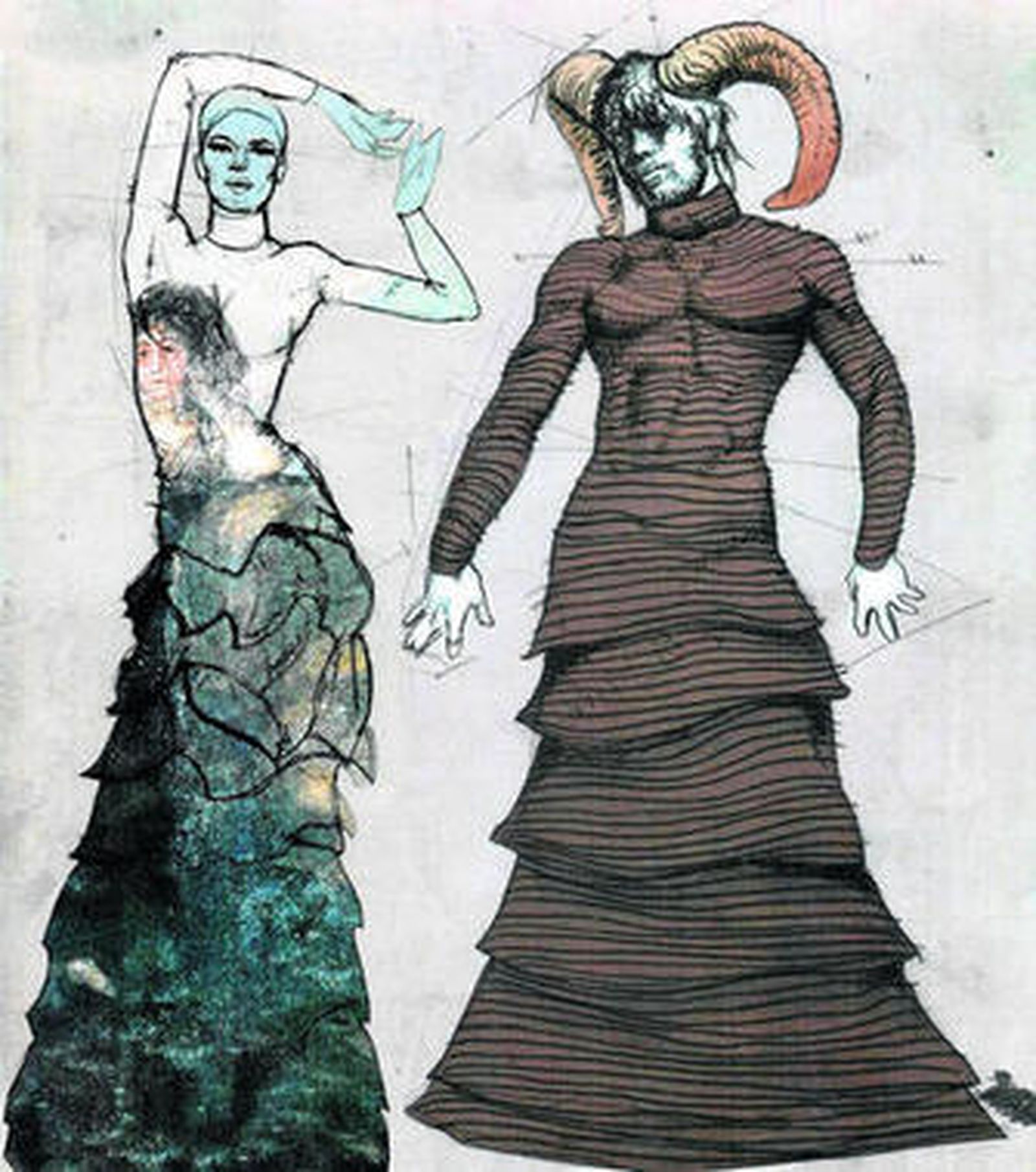 Figurines del espectacular vestuario diseñado por Sonia Grande.