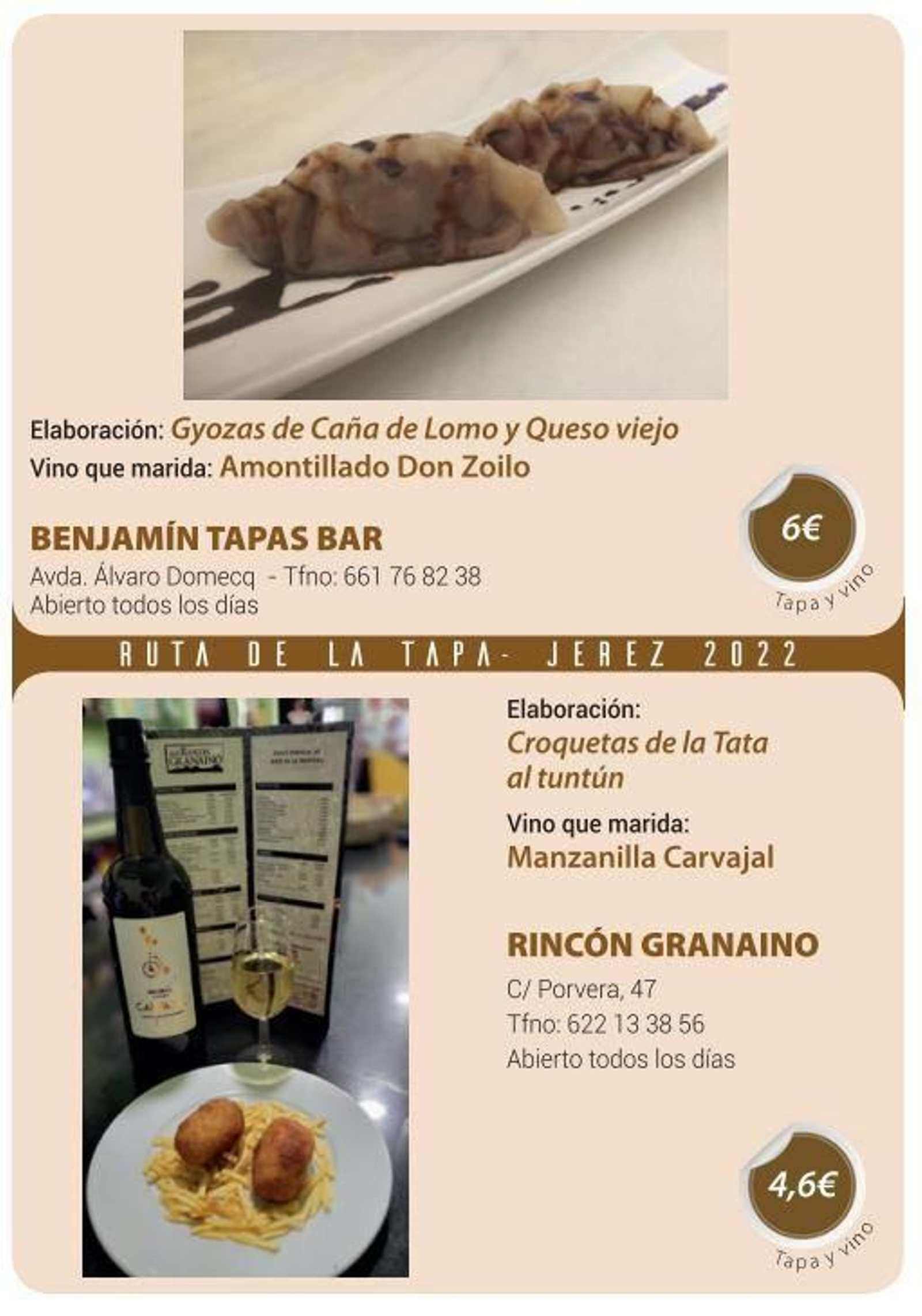 Ruta de la Tapa 'DesTapa Jerez': establecimientos, tapas maridadas y precios