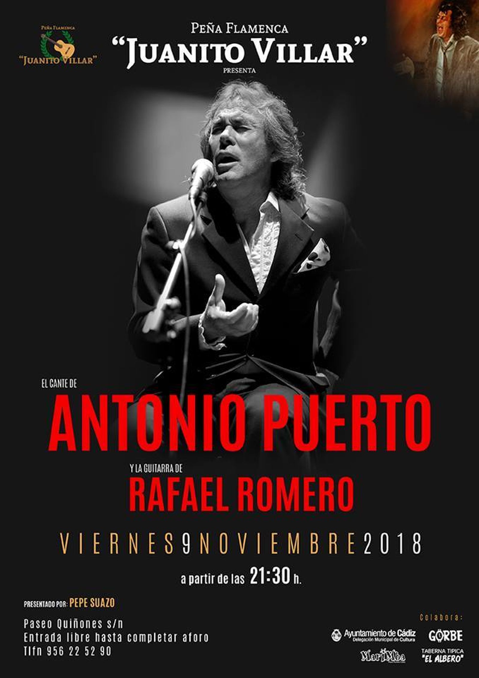 Cartel de la actuación de Antonio Puerto en la peña Juan Villar