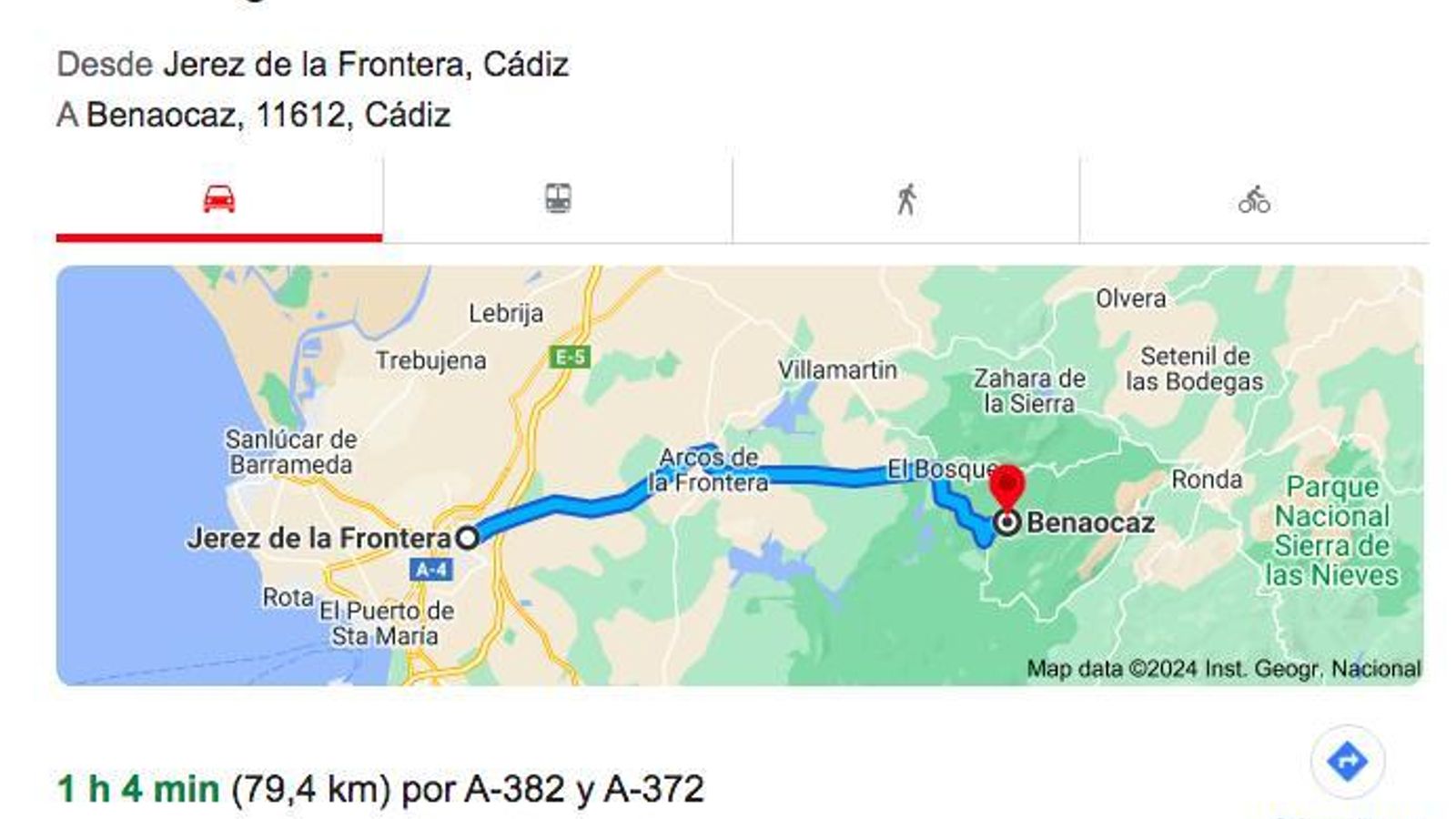 Distancia Jerez-Benamaoma.