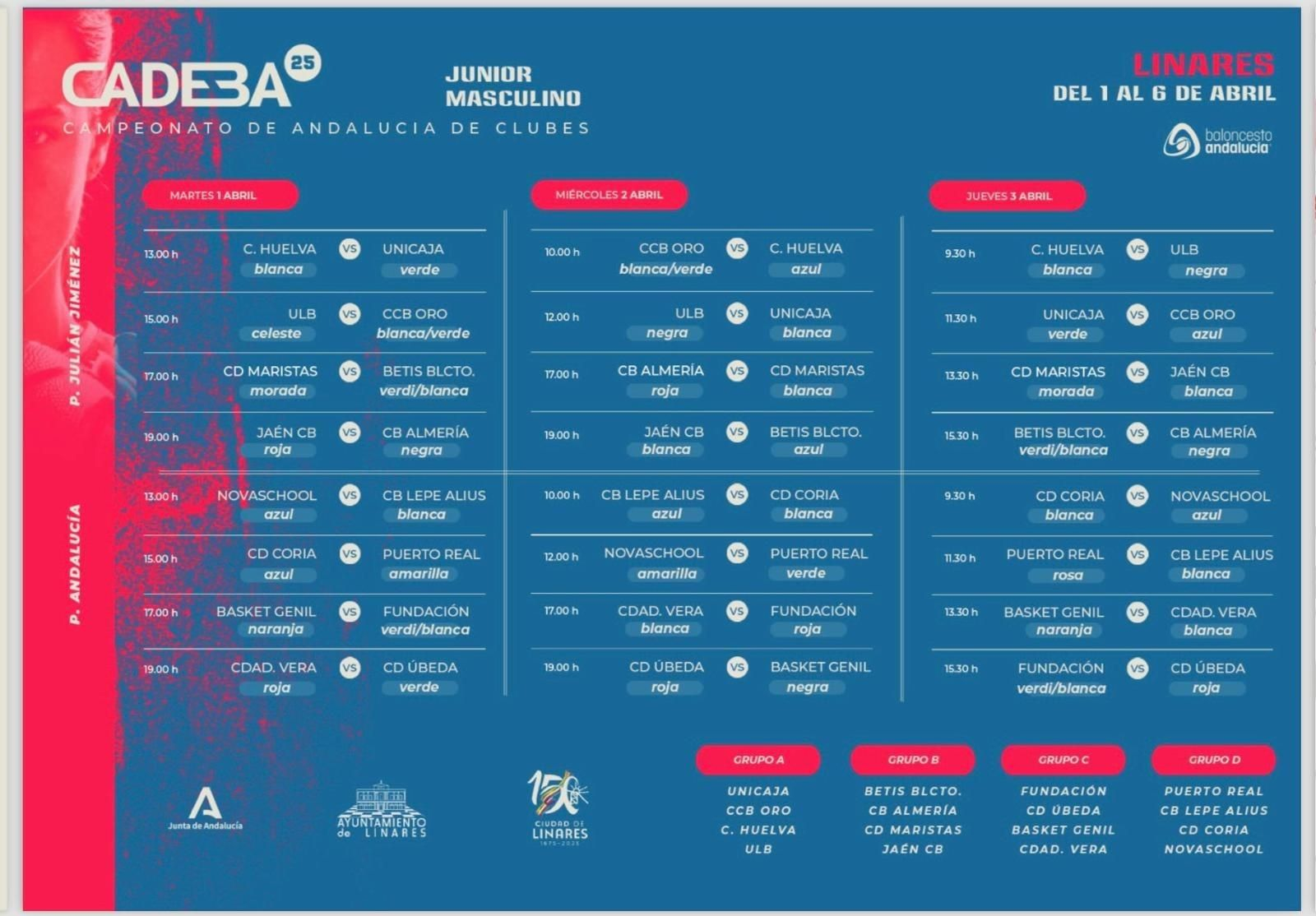 Los horarios de todos los encuentros de la primera fase en el Andaluz junior masculino