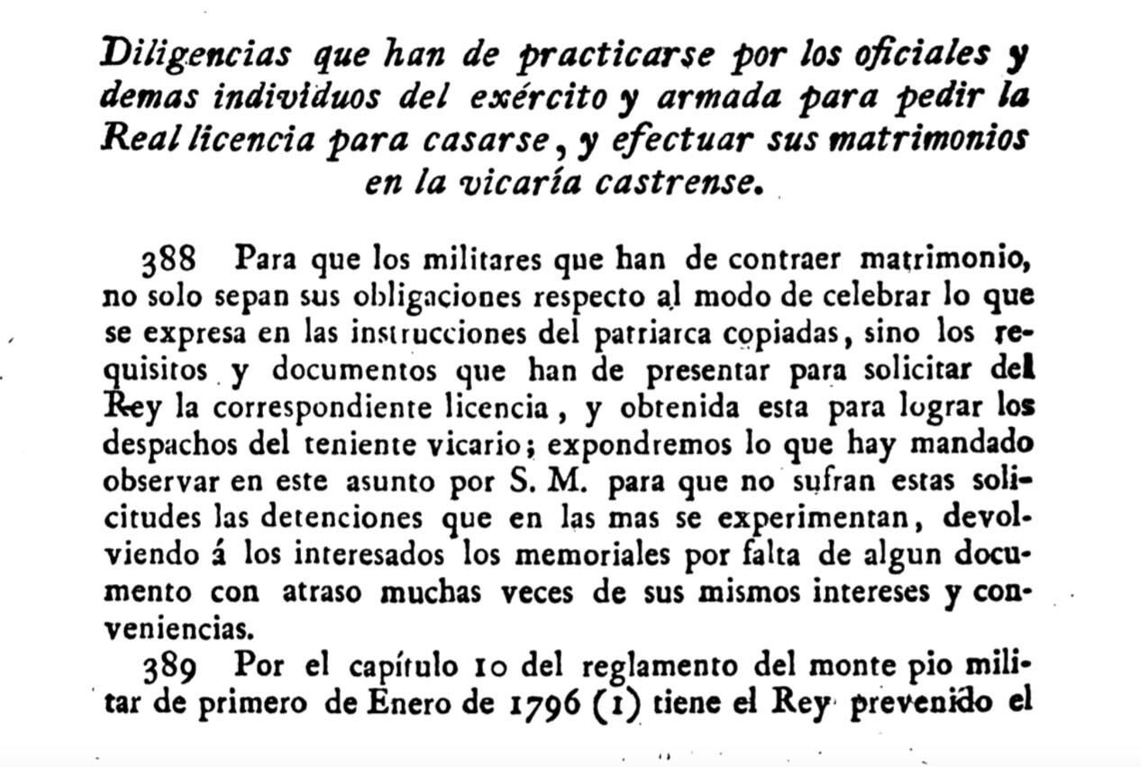 Detalle de la normativa eclesiástica para matrimonios de militares siglo XIX.