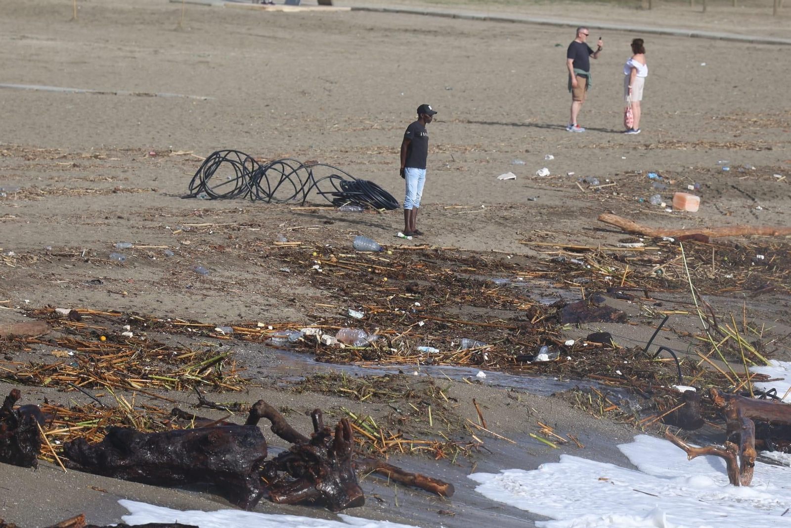 Las playas de Málaga despiertan con el agua revuelta y llenas de cañas