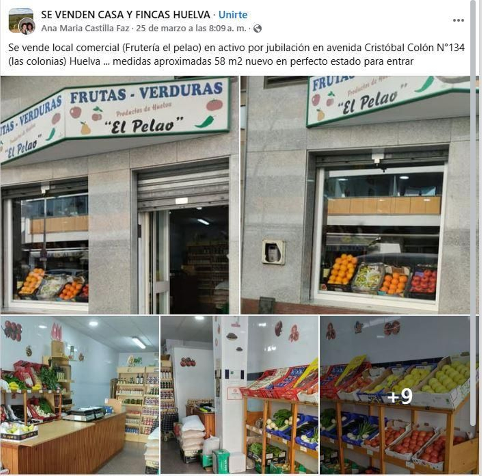 En venta el local de la frutería El Pelao en Huelva.