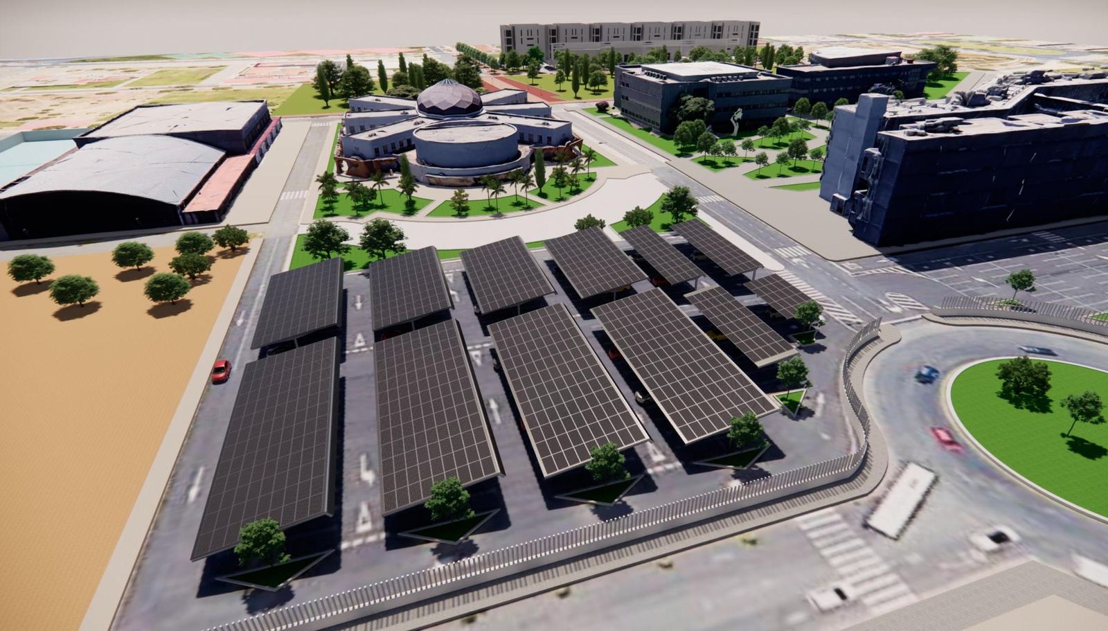 Así quedará el Campus del Carmen de la Universidad de Huelva tras la instalación de las placas solares