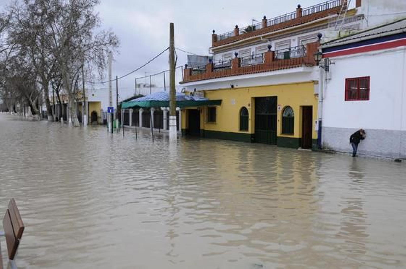 Una calle de Lora del Río totalmente cubierta por el agua.

Foto: Juan Carlos Vázquez