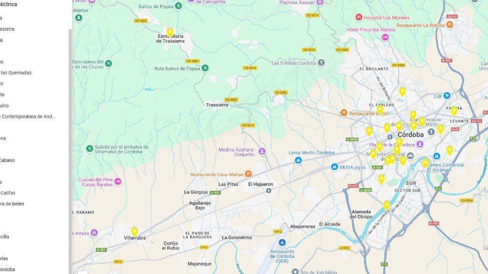 Mapa de localización de los puntos de recarga.