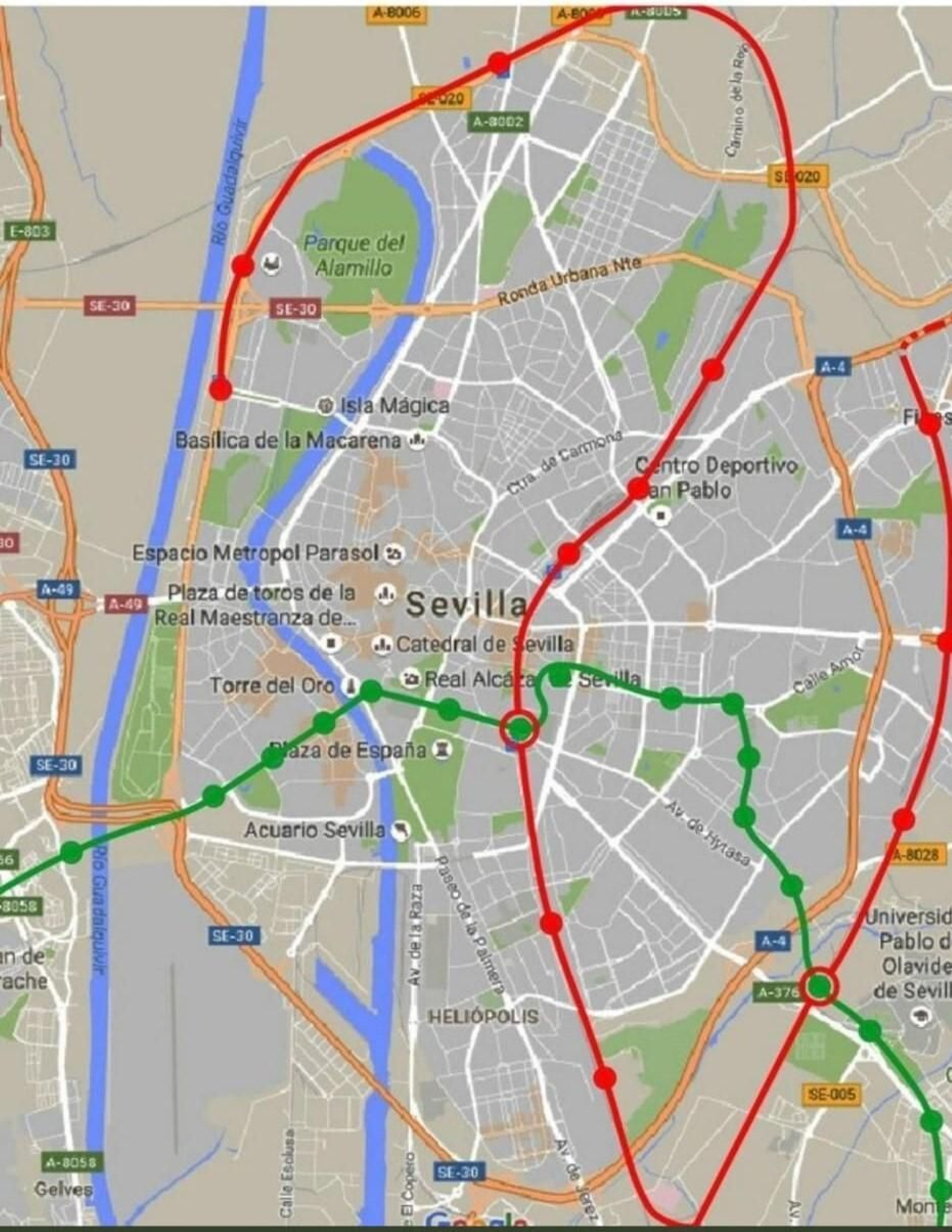 Propuesta para llevar la línea C4 a la Cartuja para que se pueda ir de San Bernardo a Cartuja sin trasbordo..