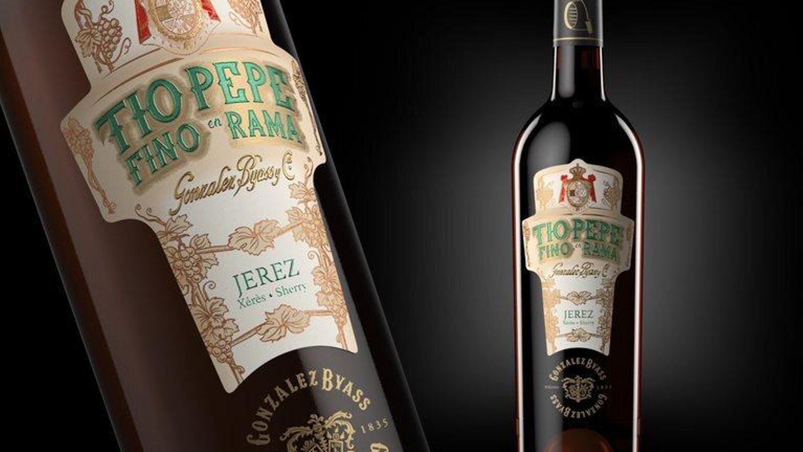 Botella de Tío Pepe en Rama 2021 con la etiqueta rescatada del archivo histórico de González Byass.