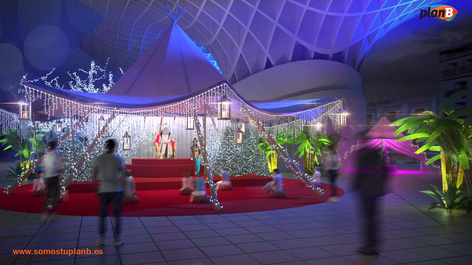 Jaima de Oriente donde el Heraldo y los Reyes Magos reciben a los más pequeños.