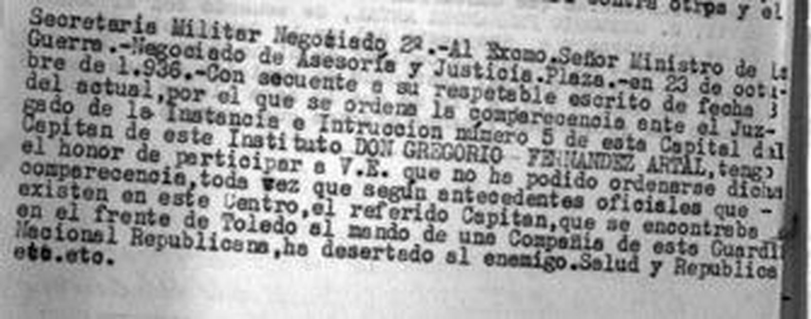 El Ejército republicano da cuenta de que Fernández Artal se ha pasado al enemigo.