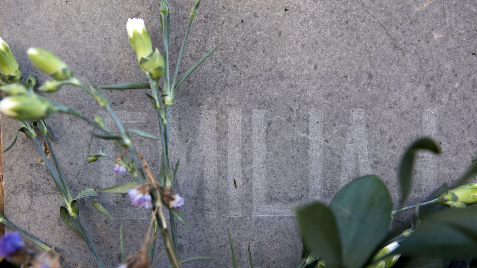 Primer plano de la tumba de Emilia Llanos, ubicada en el cementerio de Granada.