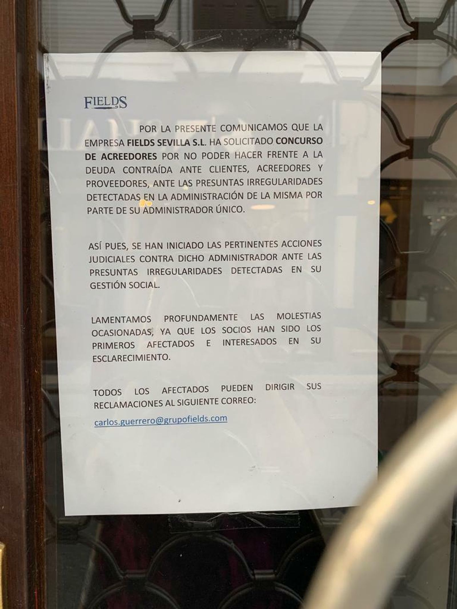 Comunicado Fields Tienda en Sevilla