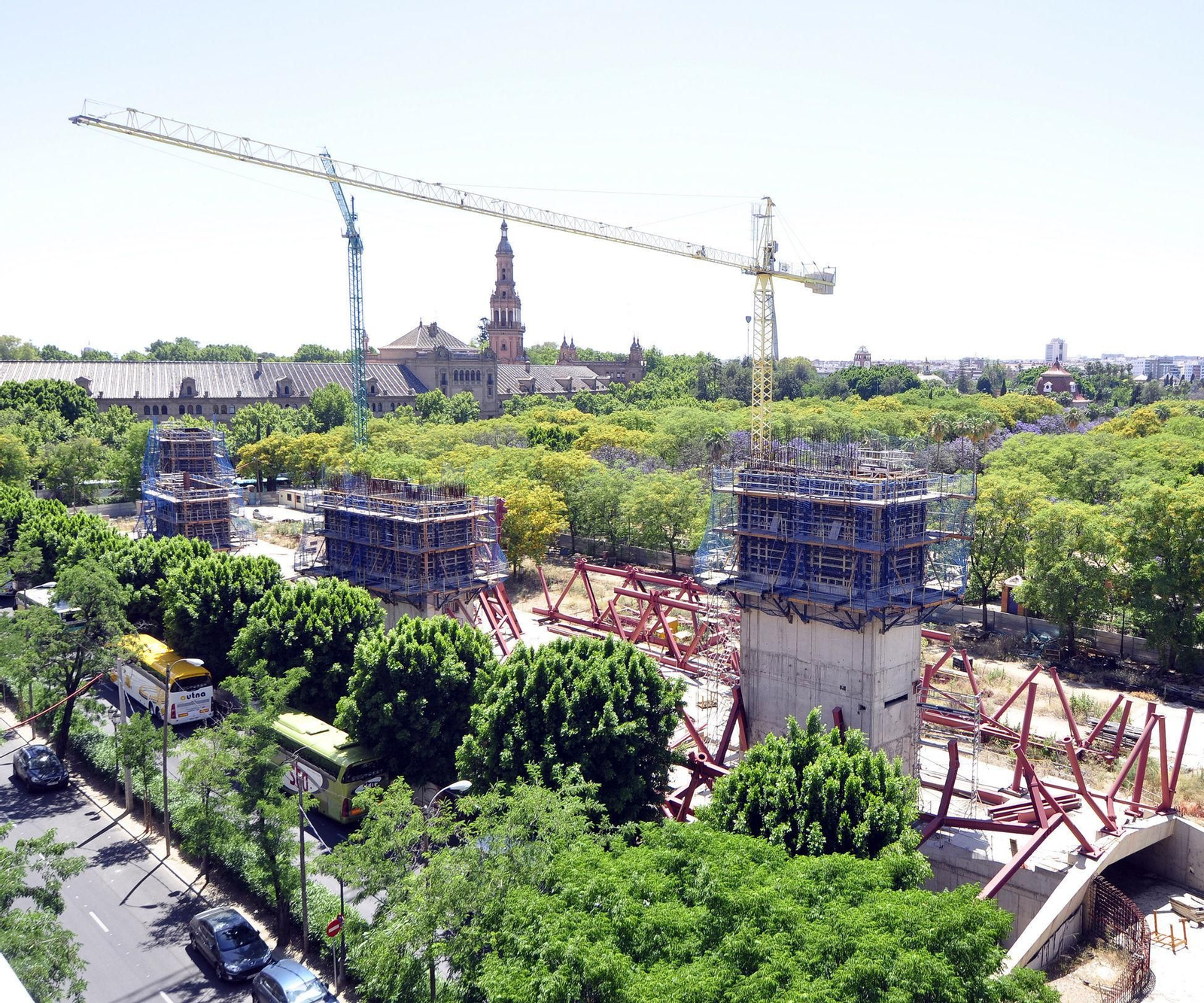 Vista aérea del nivel que alcanzó la obra de la biblioteca del Prado.