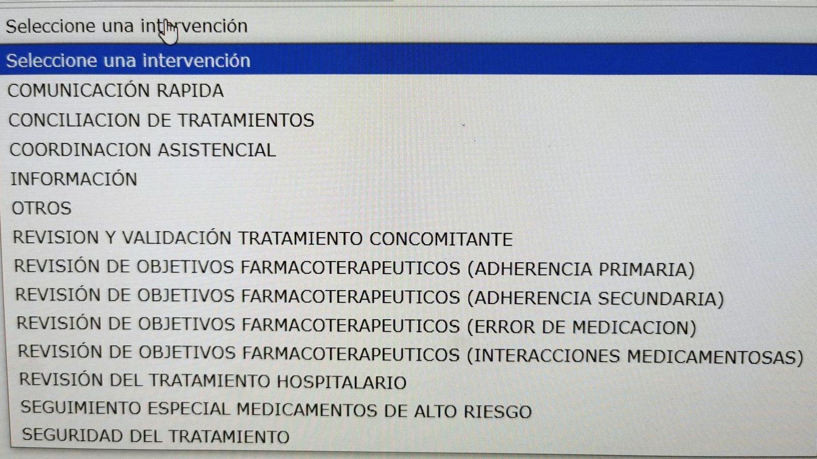 Registro de intervenciones realizadas por el farmacéutico.