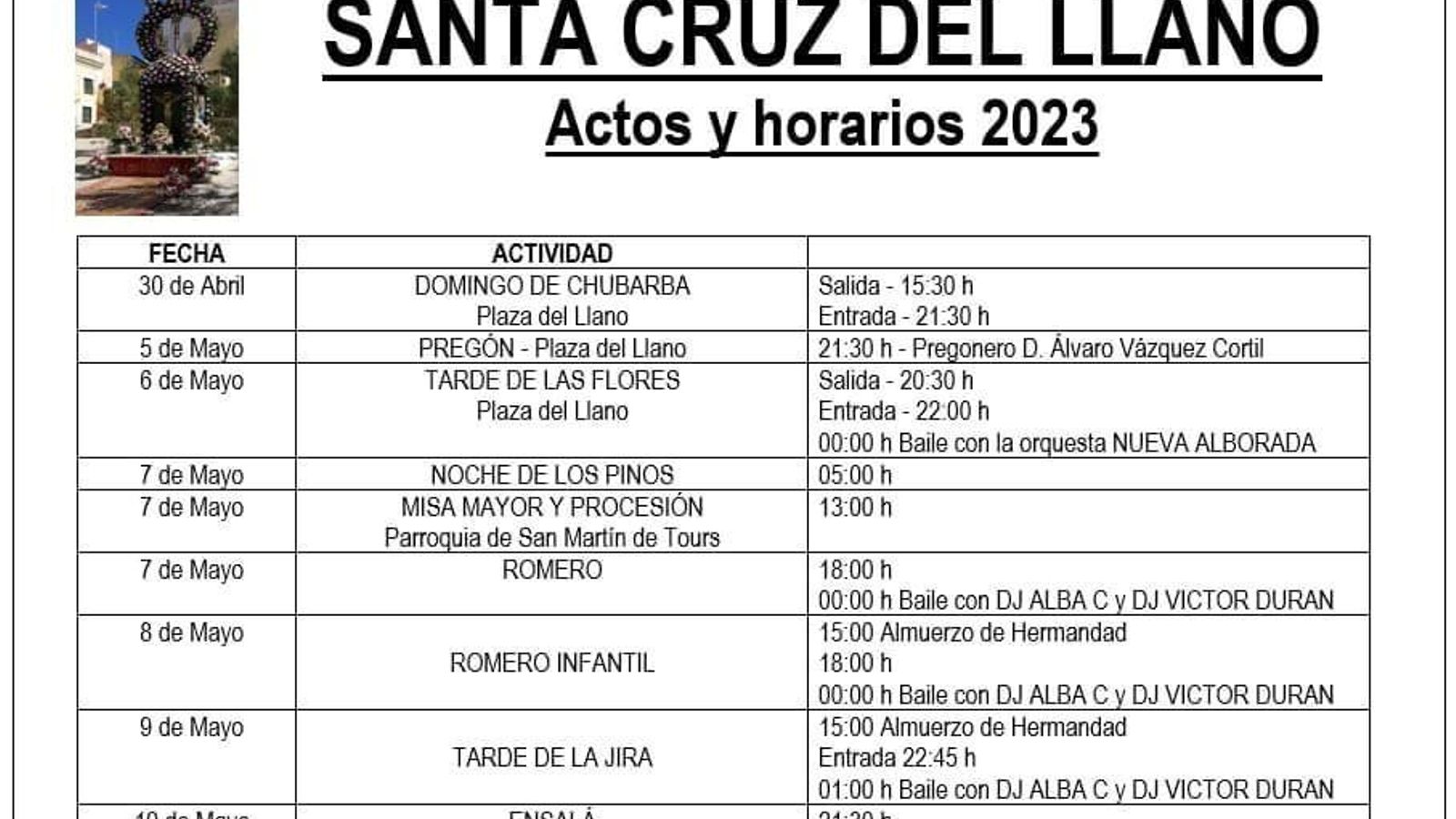 Programación de la Cruz del Llano 2023