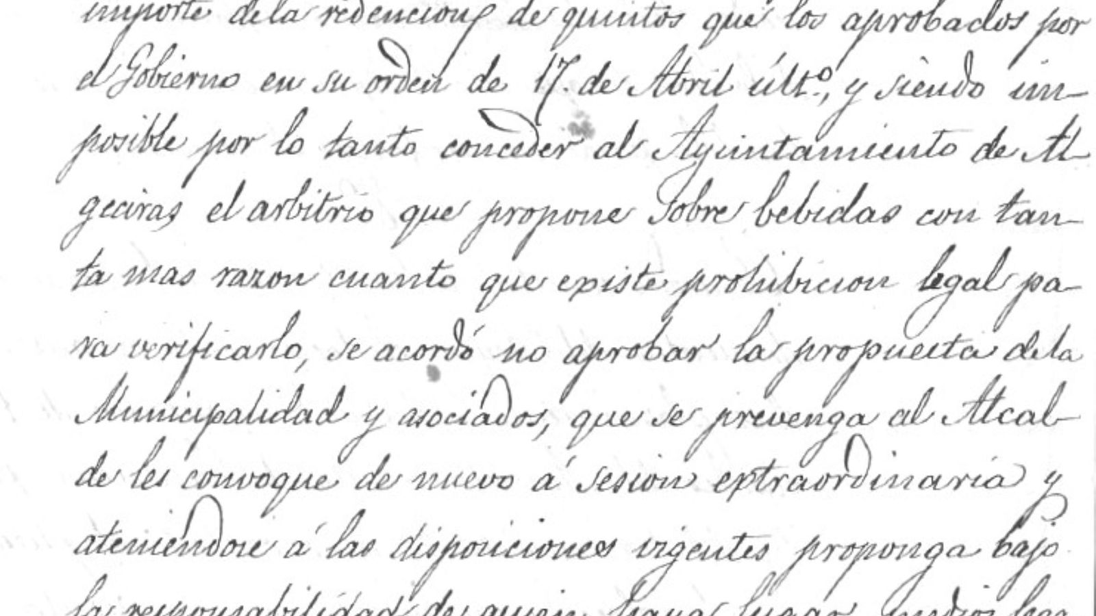 Se le niega al ayuntamiento de Algeciras el arbitrio para la redención de los quintos.