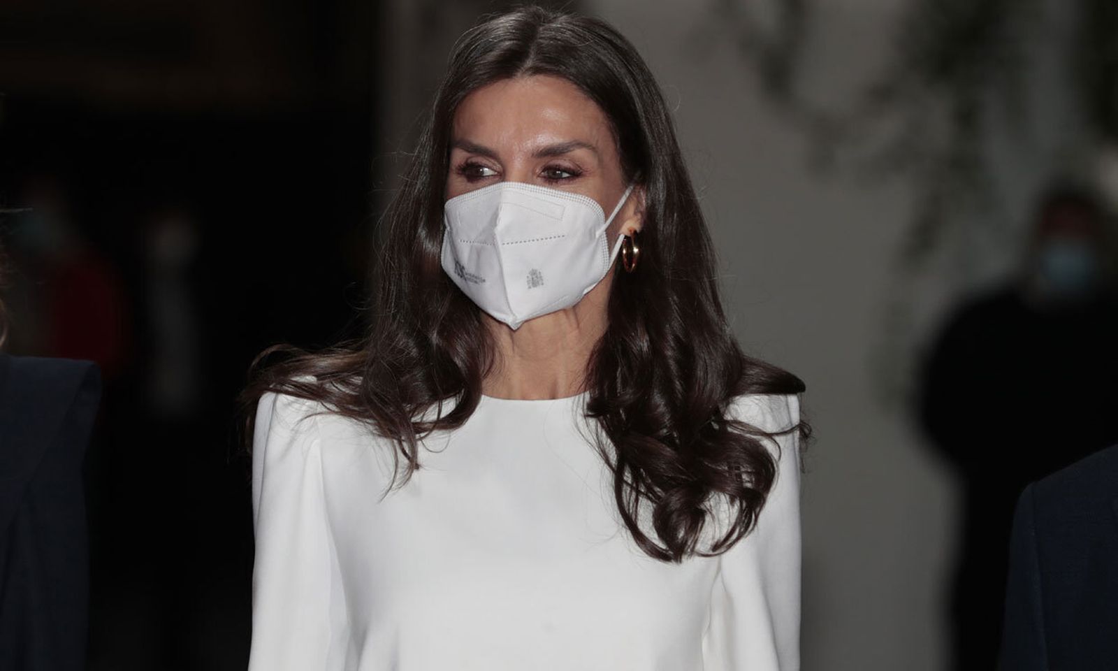 Primer plano de Doña Letizia durante su visita del viernes por la mañana a Ifema, donde se celebra estos días la Semana de la Moda de Madrid.