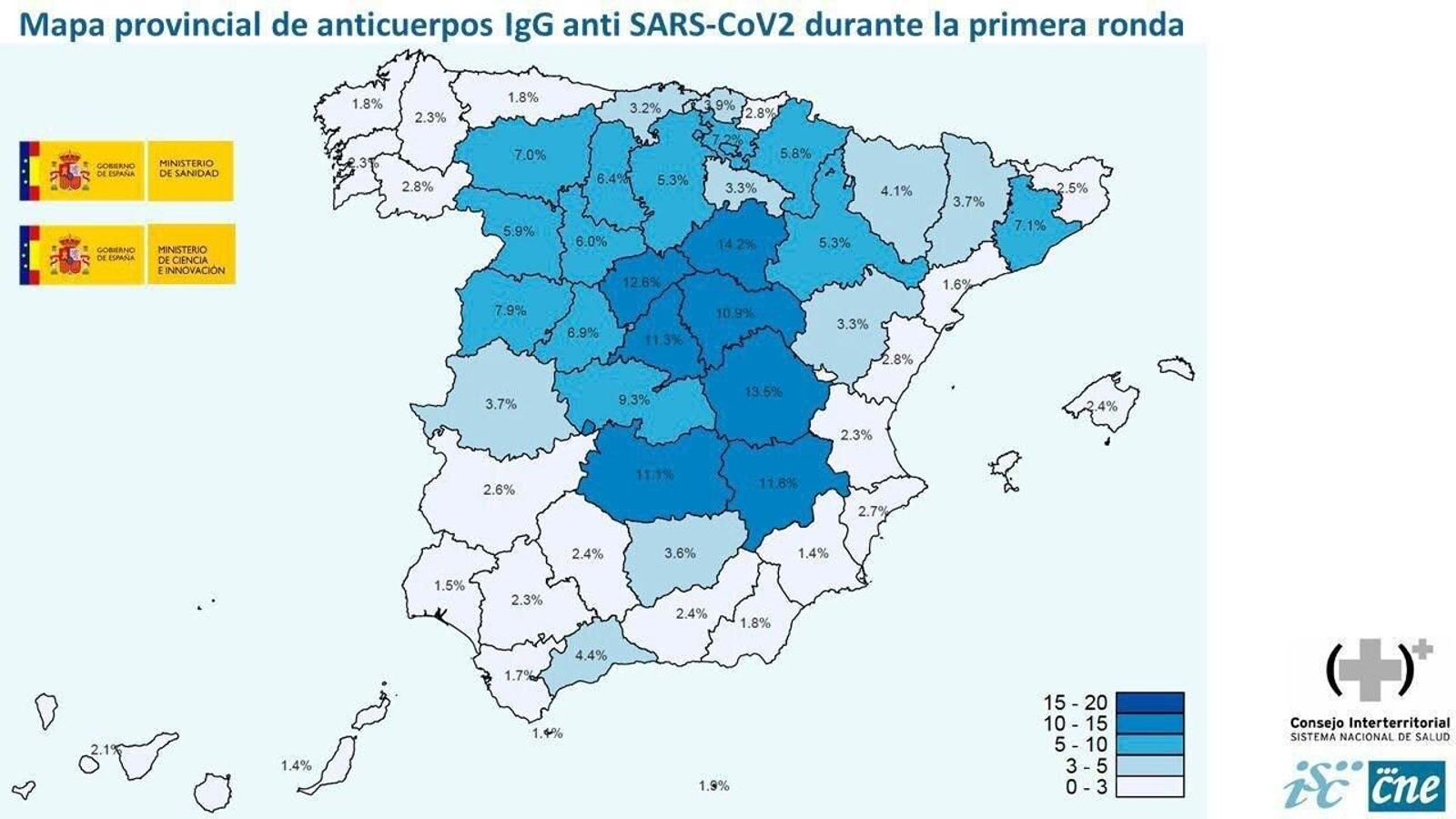 Mapa de contacto con el coronavirus a nivel nacional.