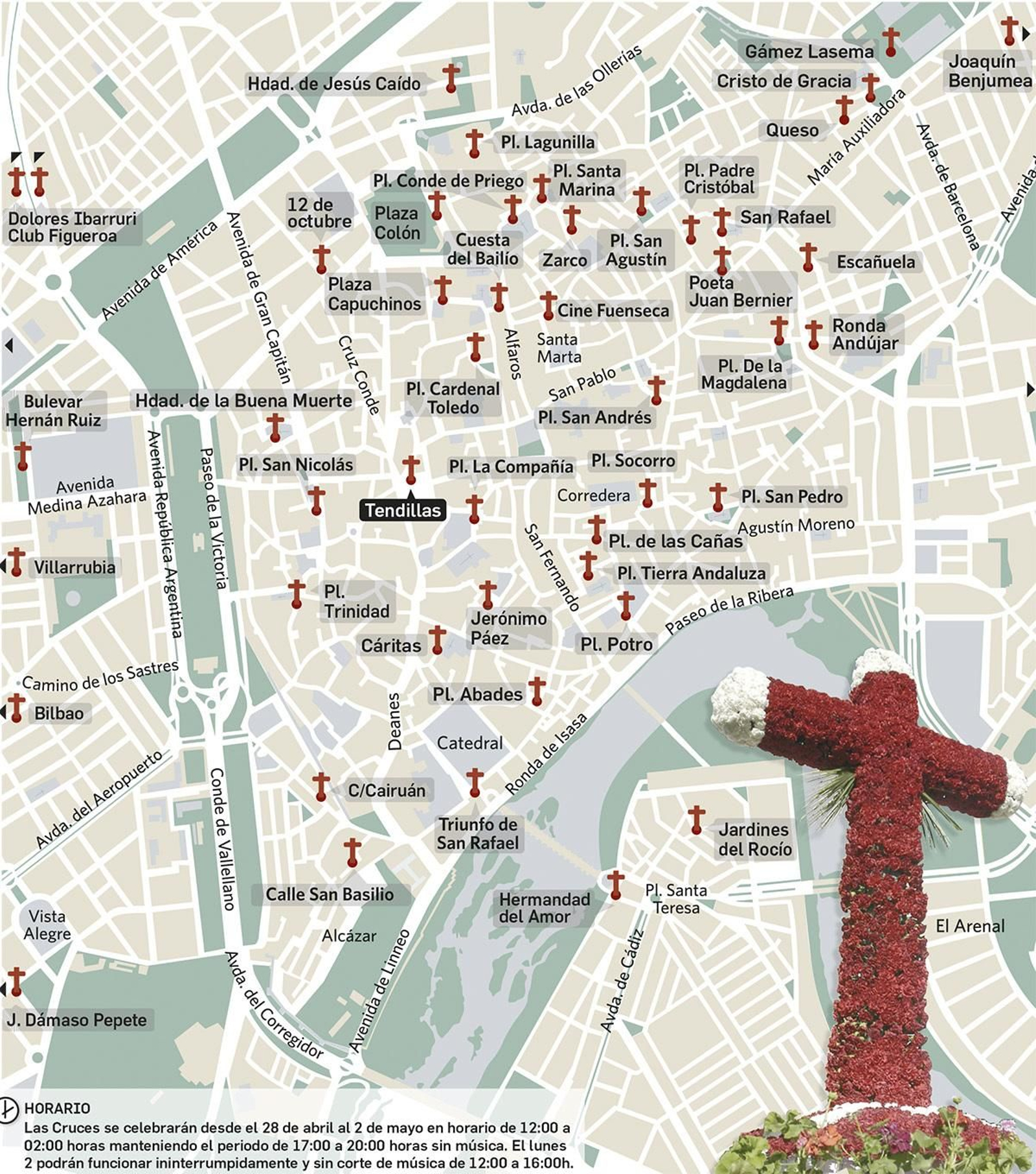Plano de ubicación de las Cruces de Córdoba.