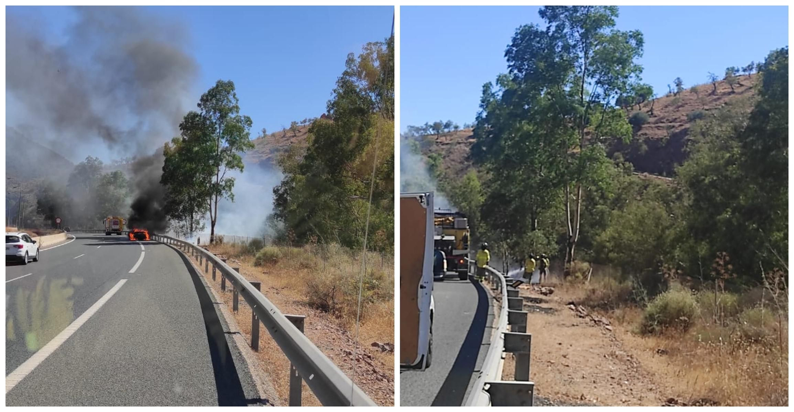 Coche en llamas en la A-45 en Casabermeja. Coche en llamas en la A-45 en Casabermeja.