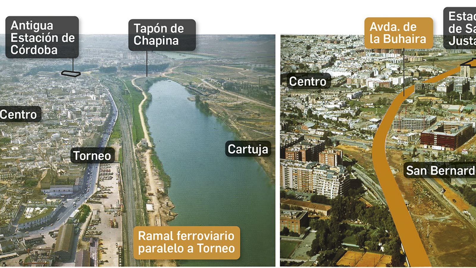 Sevilla antes del soterramiento del ferrocarril.