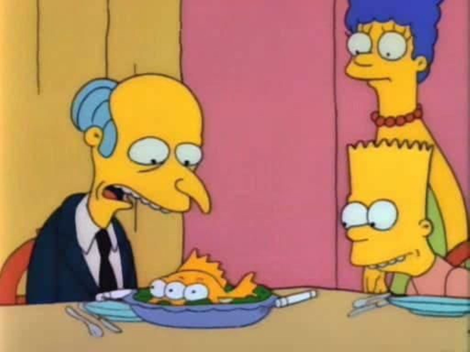 Dos autos.,. tres ojos... (t. 2-1990) El pez de Bart Simpson termina cargándose la carrera política de Burns. Una sátira para la Historia