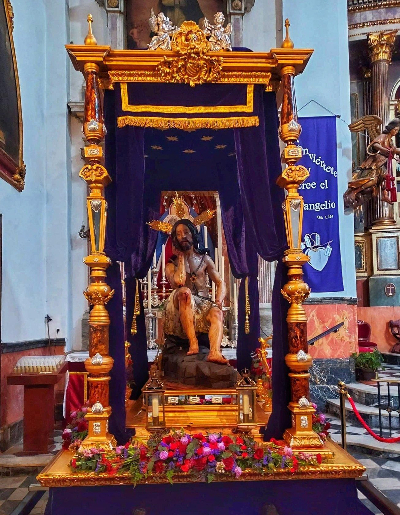 El Cristo de la Humildad y Paciencia, dispuesto para el vía crucis de este lunes.