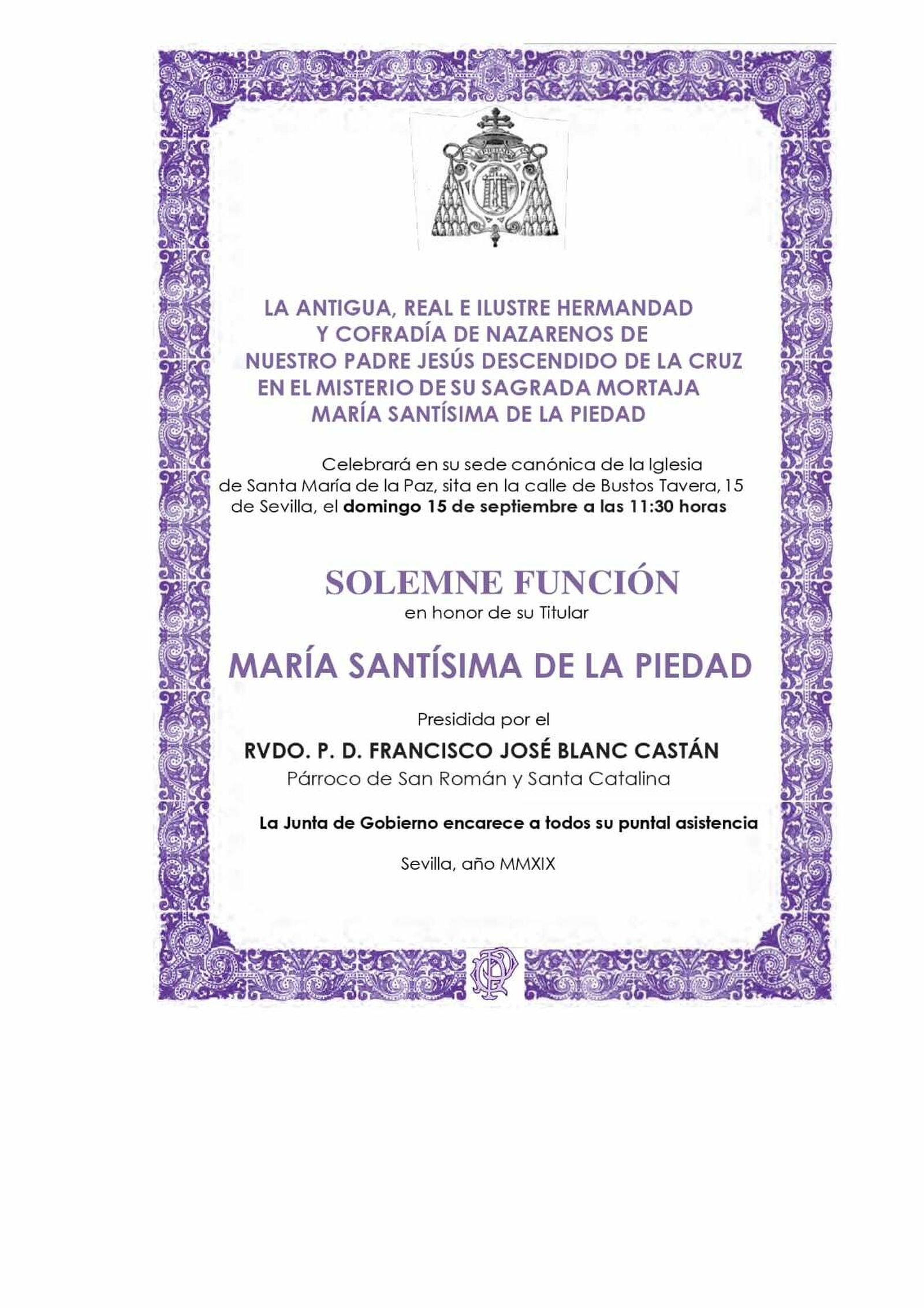 Cartel anunciar de la función de la Piedad de la Mortaja.