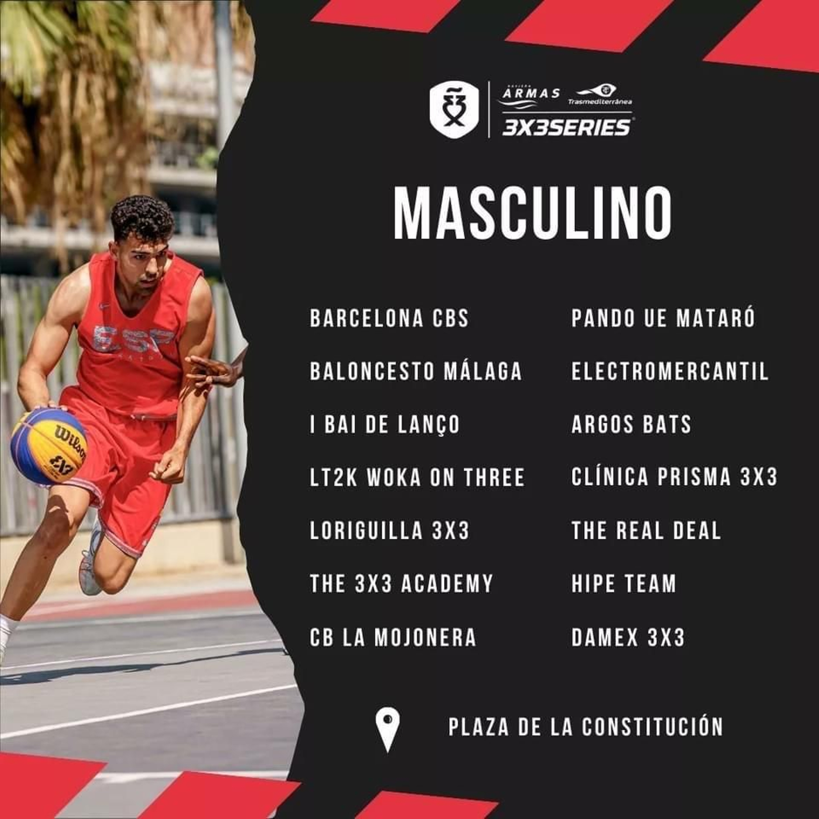 Cartel oficial con los equipos participantes en este torneo de 3x3.