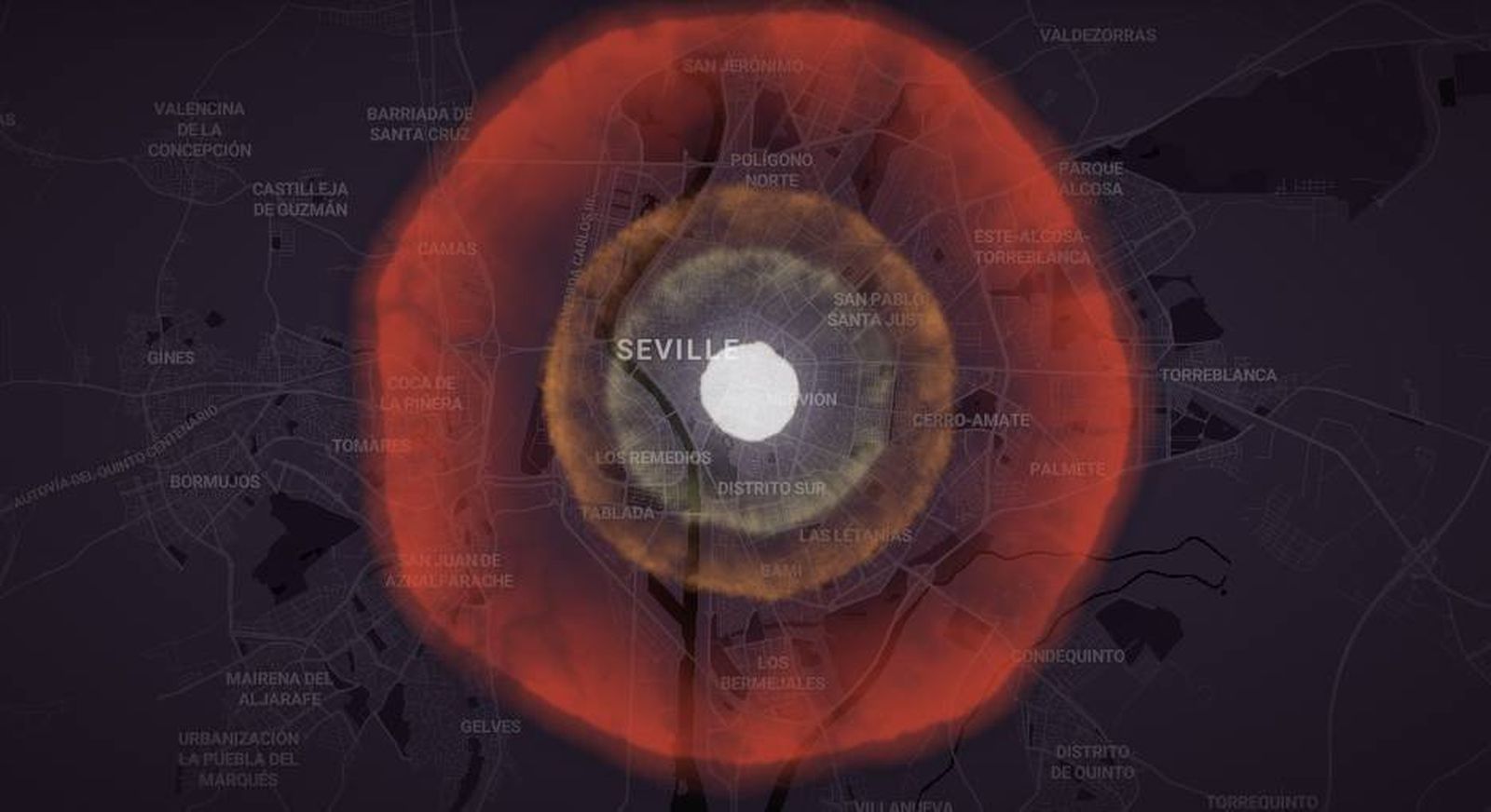 Simulación de una explosión nuclear en Sevilla.