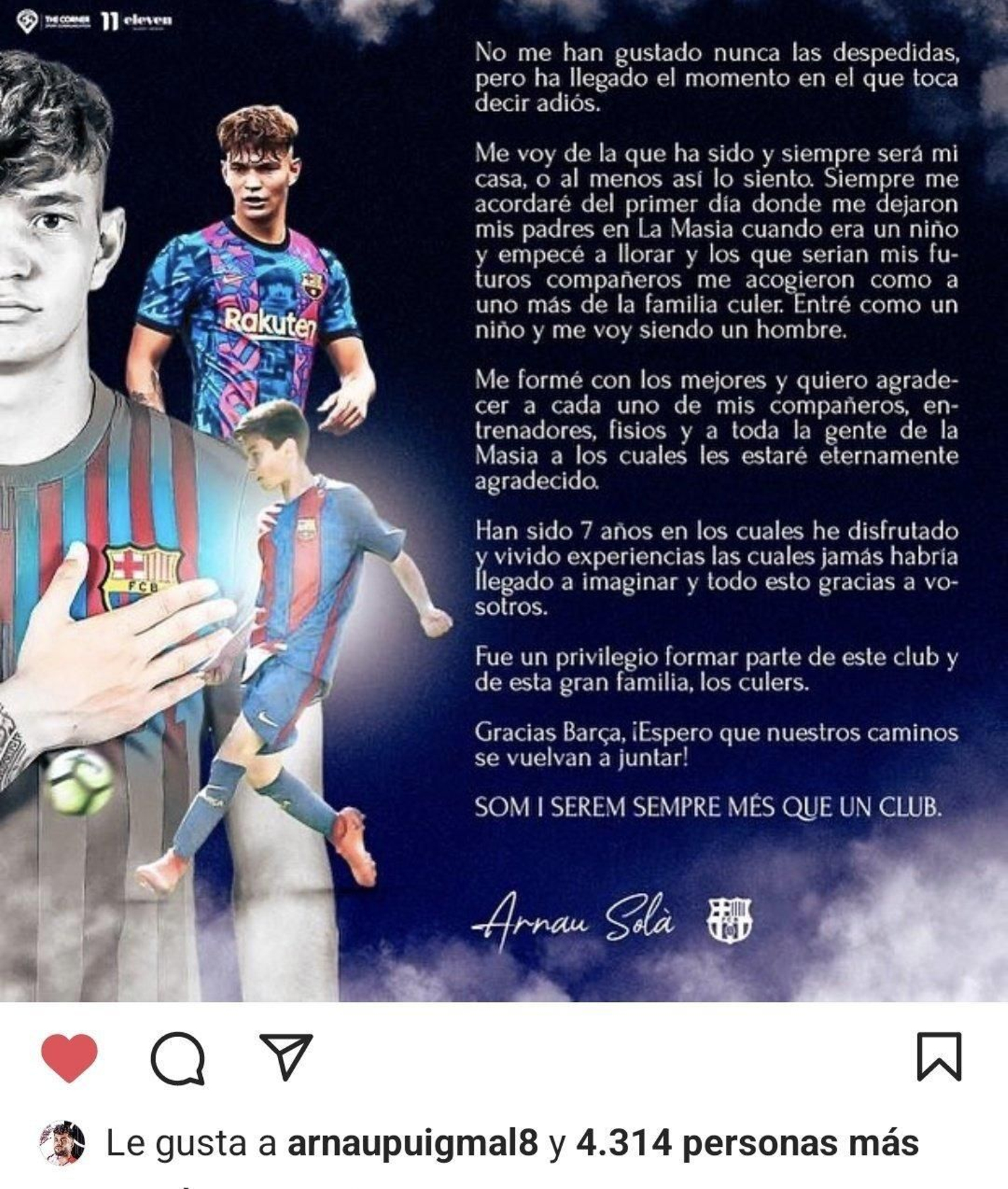 Carta de despedida de Solà en sus redes sociales