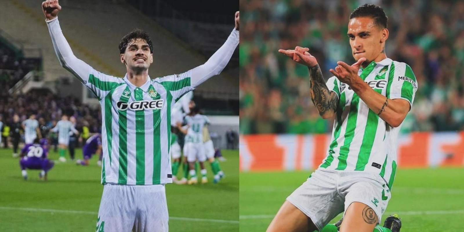 Johnny Cardoso y Antony celebrando goles con el Betis este curso