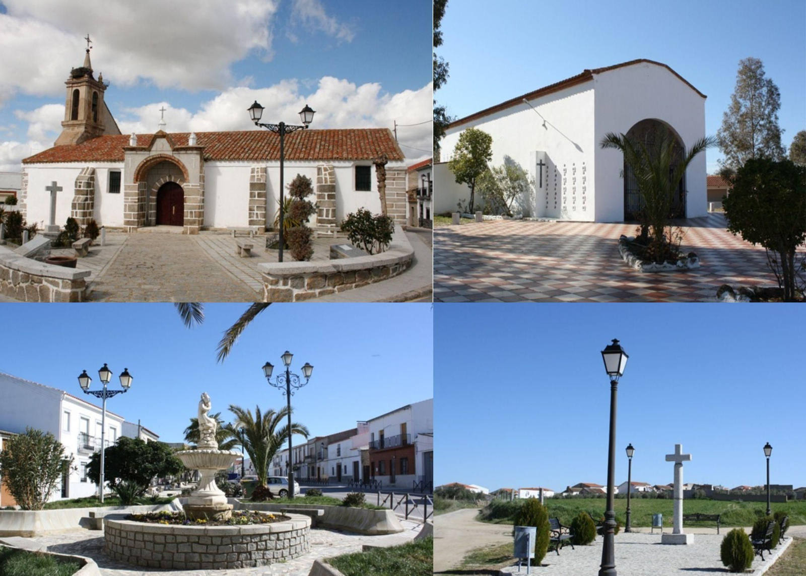De izqda. a drcha: Iglesia de Santa Catalina, Ermita de Santo Domingo, Fuente y Cruz de Piedra de Fuente La Lancha