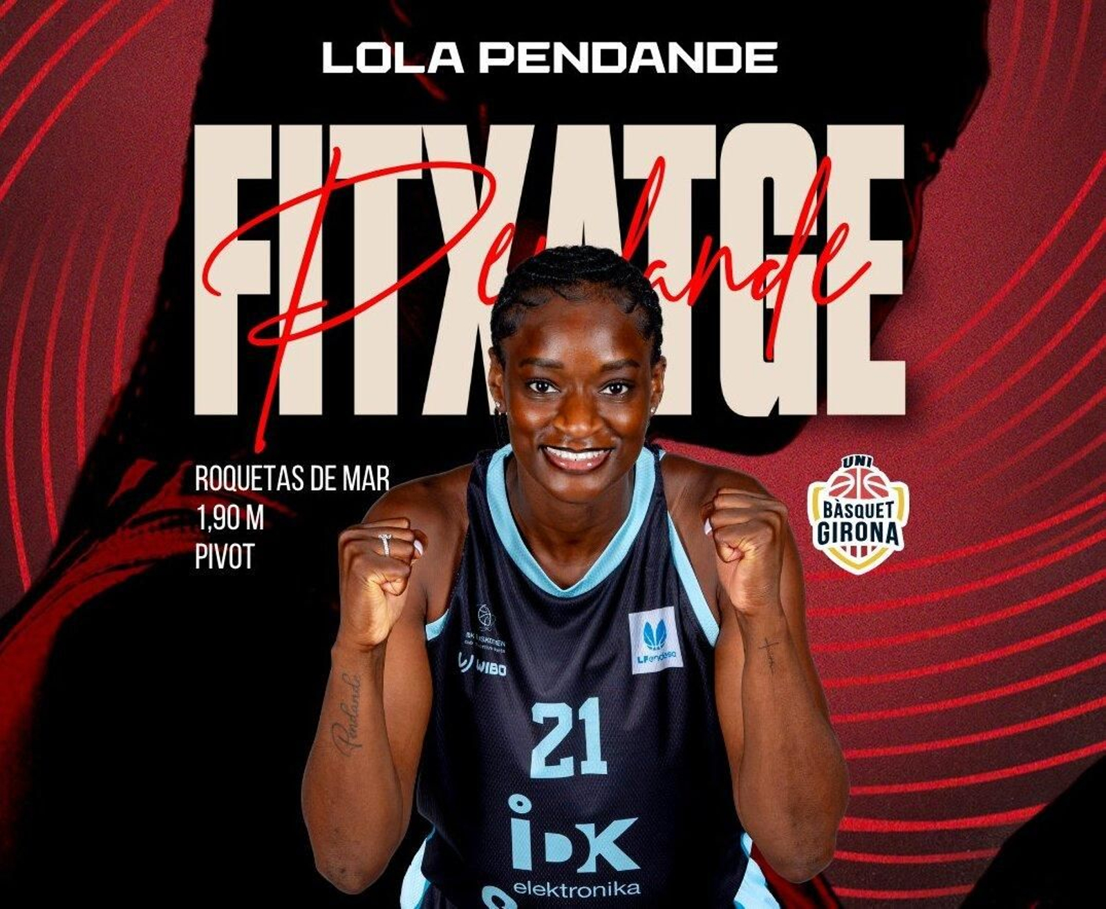 Cartel con el que el Baloncesto Girona anunciaba la incorporación de la almeriense Lola Pendande.