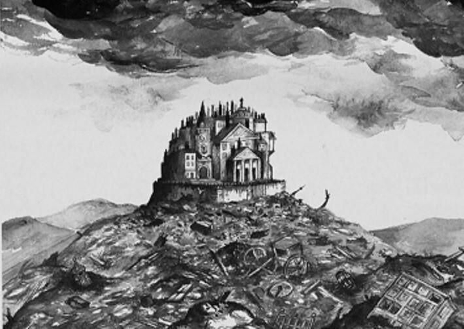 Heap House no se entiende sin las ilustraciones del propio Carey: en la imagen, la Casa de los Cúmulos..