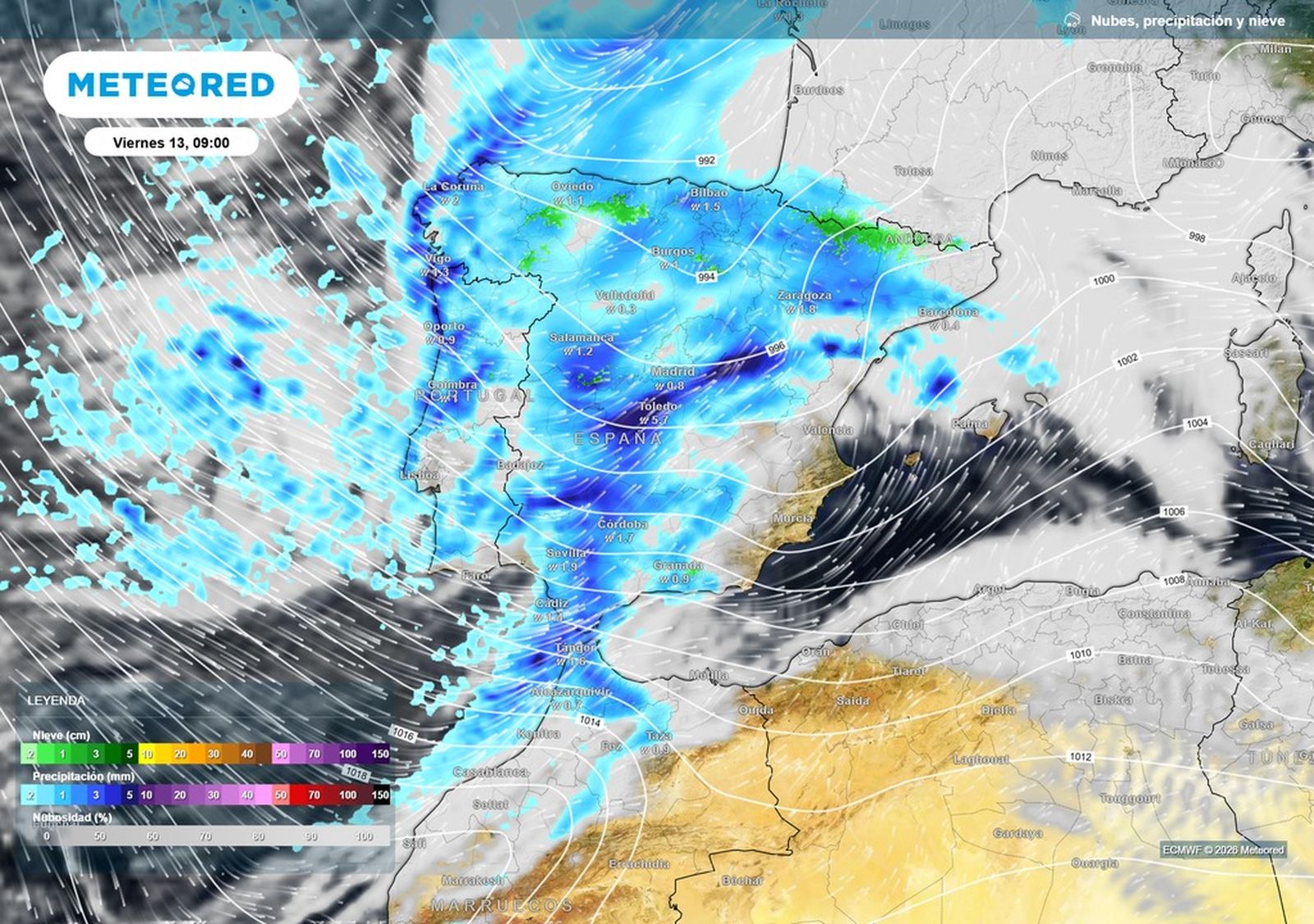Mapa del tiempo de Meteored para este viernes.