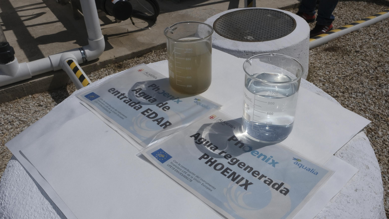 Imágenes de la inauguración del proyecto 'Life Phoenix' de AQUALIA, en la depuradora EDAR El Toyo