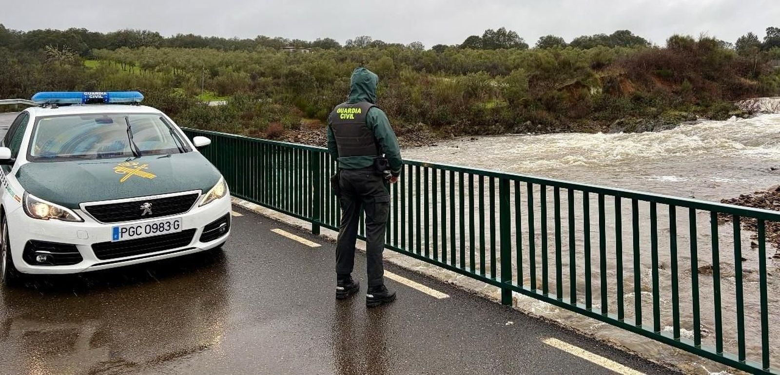 Un agente de la Guardia Civil junto a un vehículo.