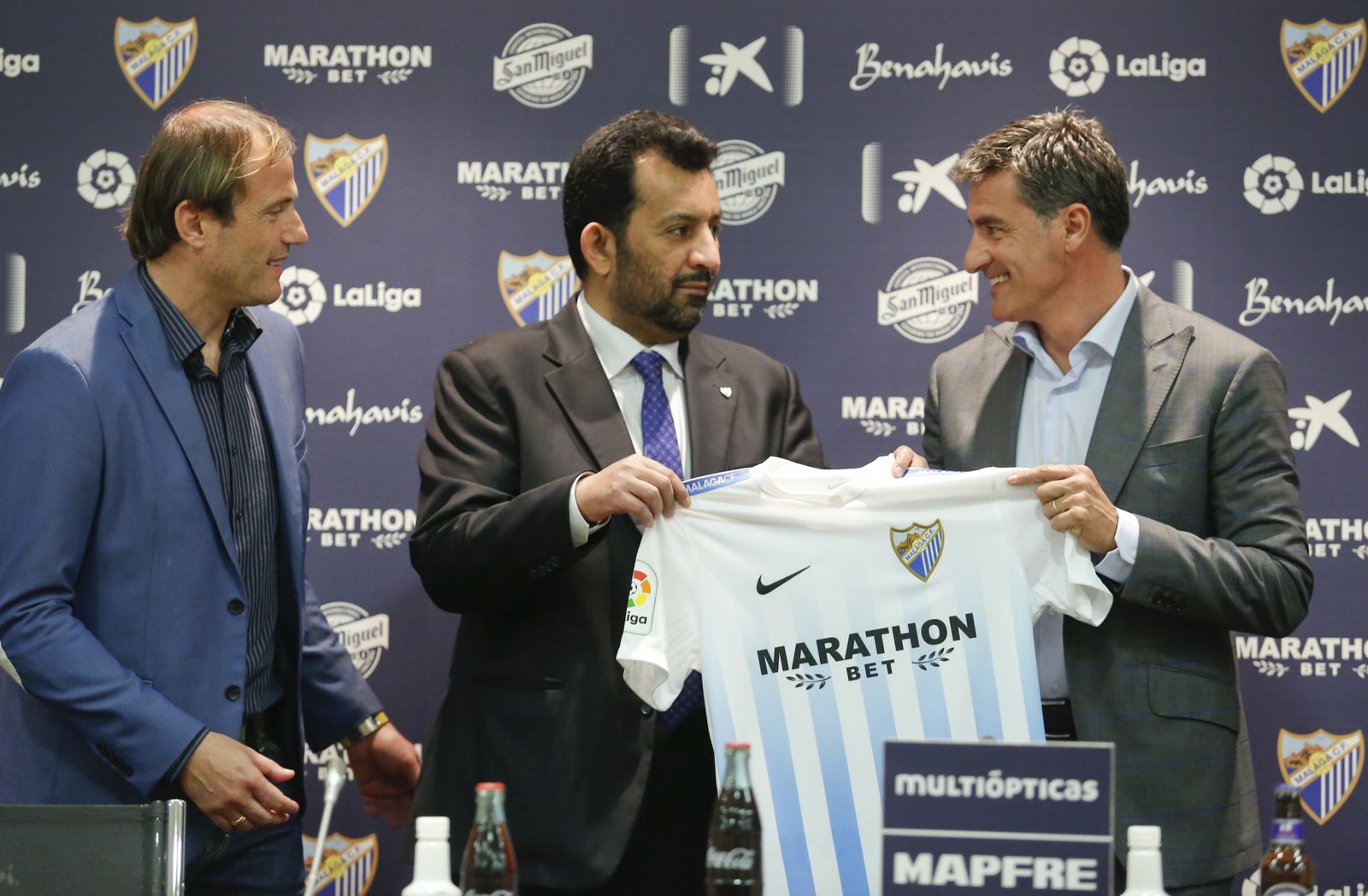 Míchel y Al-Thani, en la presentación.