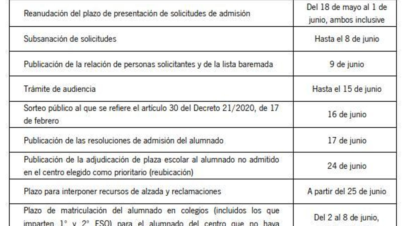 Calendario para segundo ciclo de Infantil, Primaria, Educación Especial, ESO y Bachillerato.