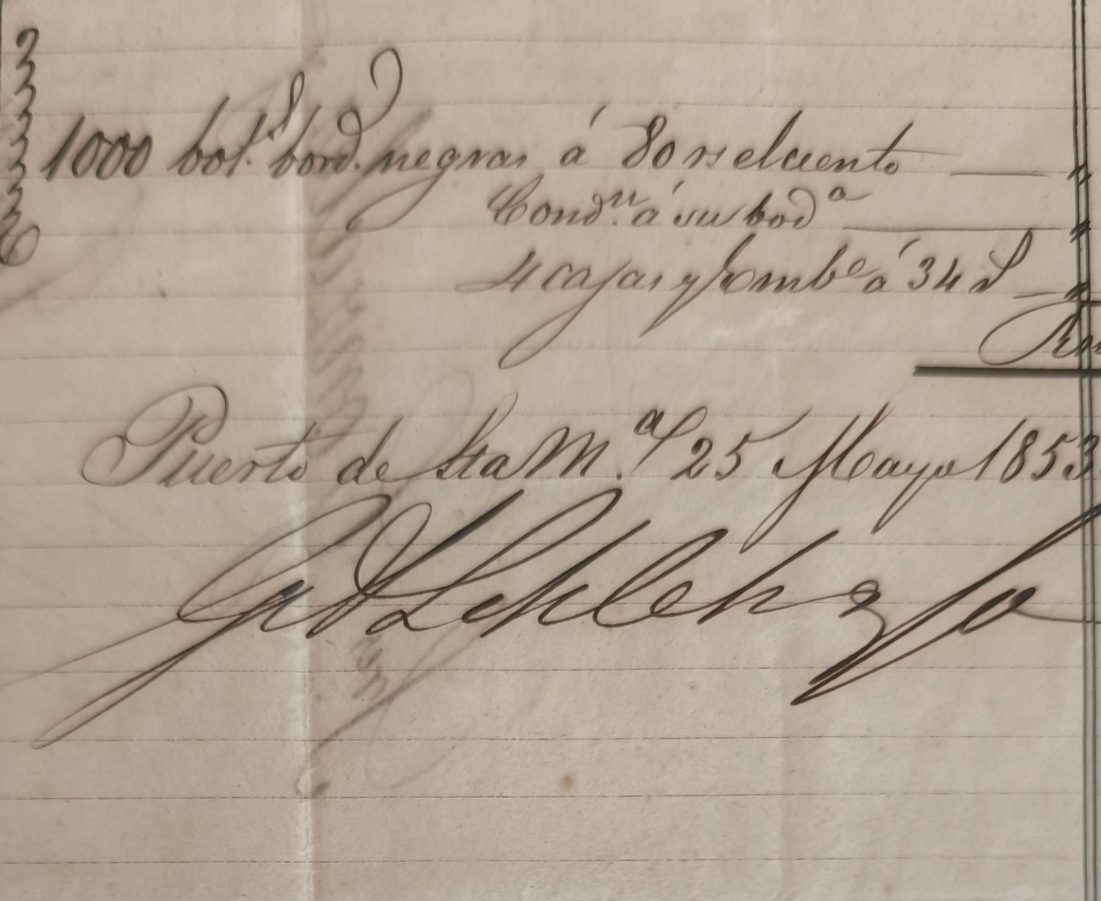Firma de Gustavo Adolfo Schleh en una carta comercial de 1853.