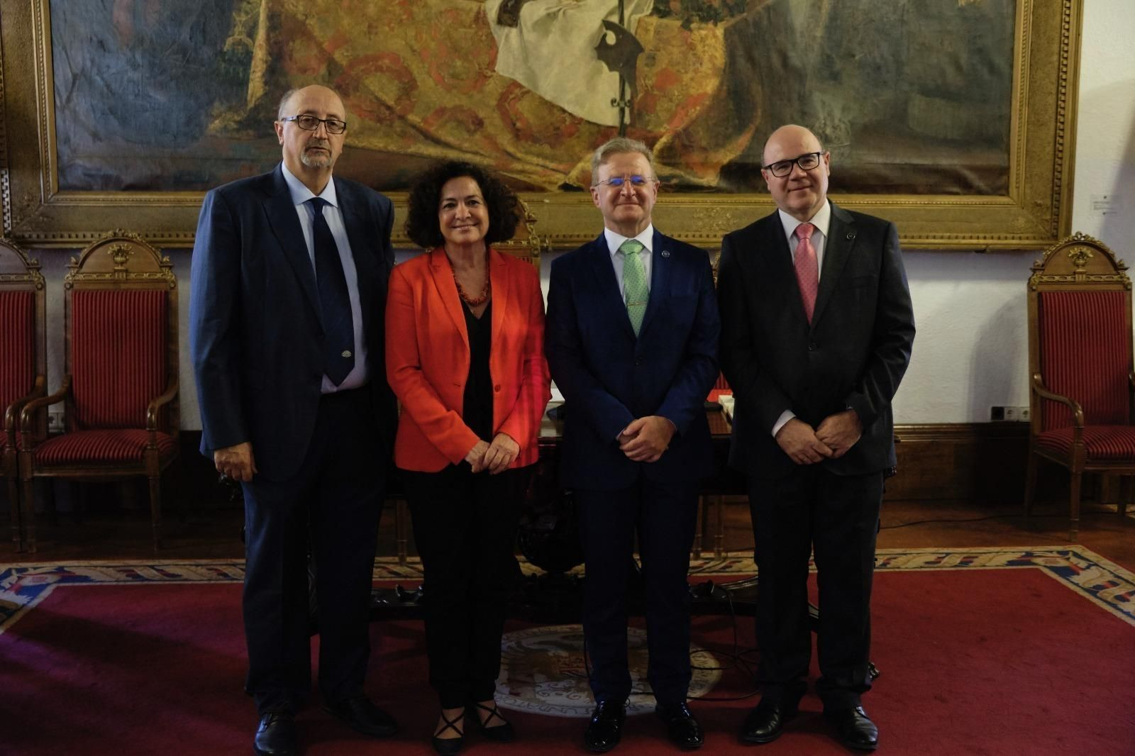 Jorge Bolaños, Pilar Aranda, Benjamín Vargas y Pedro Mercado, en la toma de posesión del decano de Comunicación.