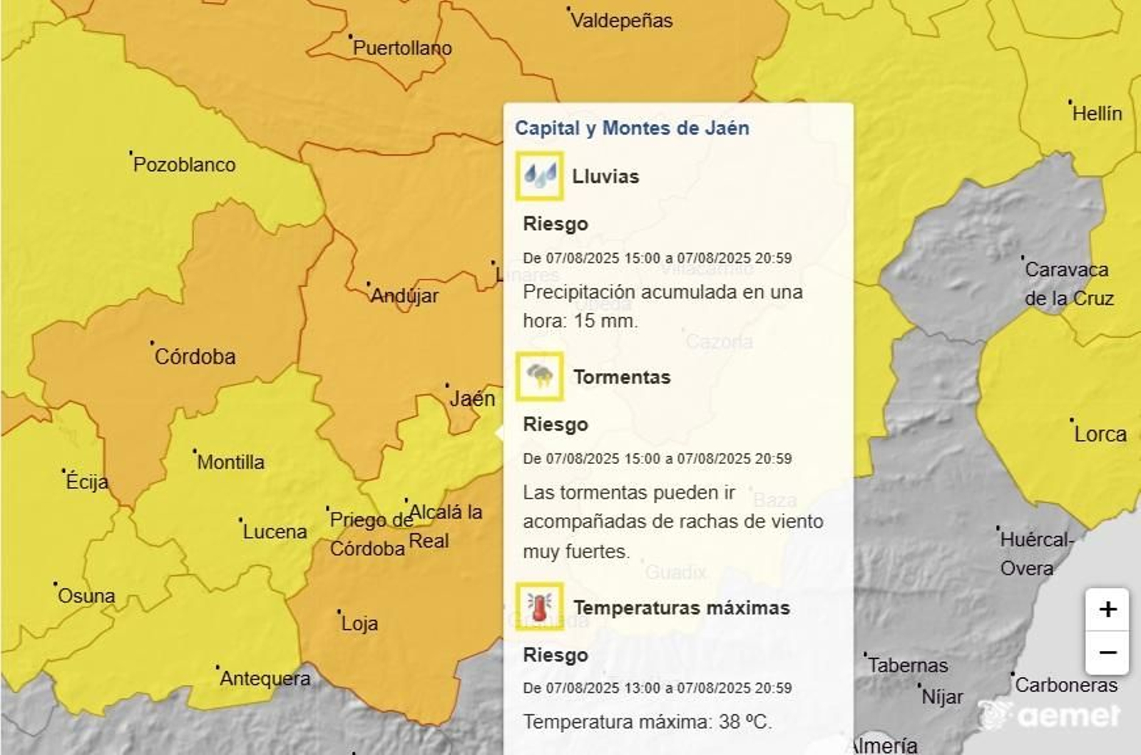 La Aemet pone alerta por tormentas en diferentes puntos de la provincia.