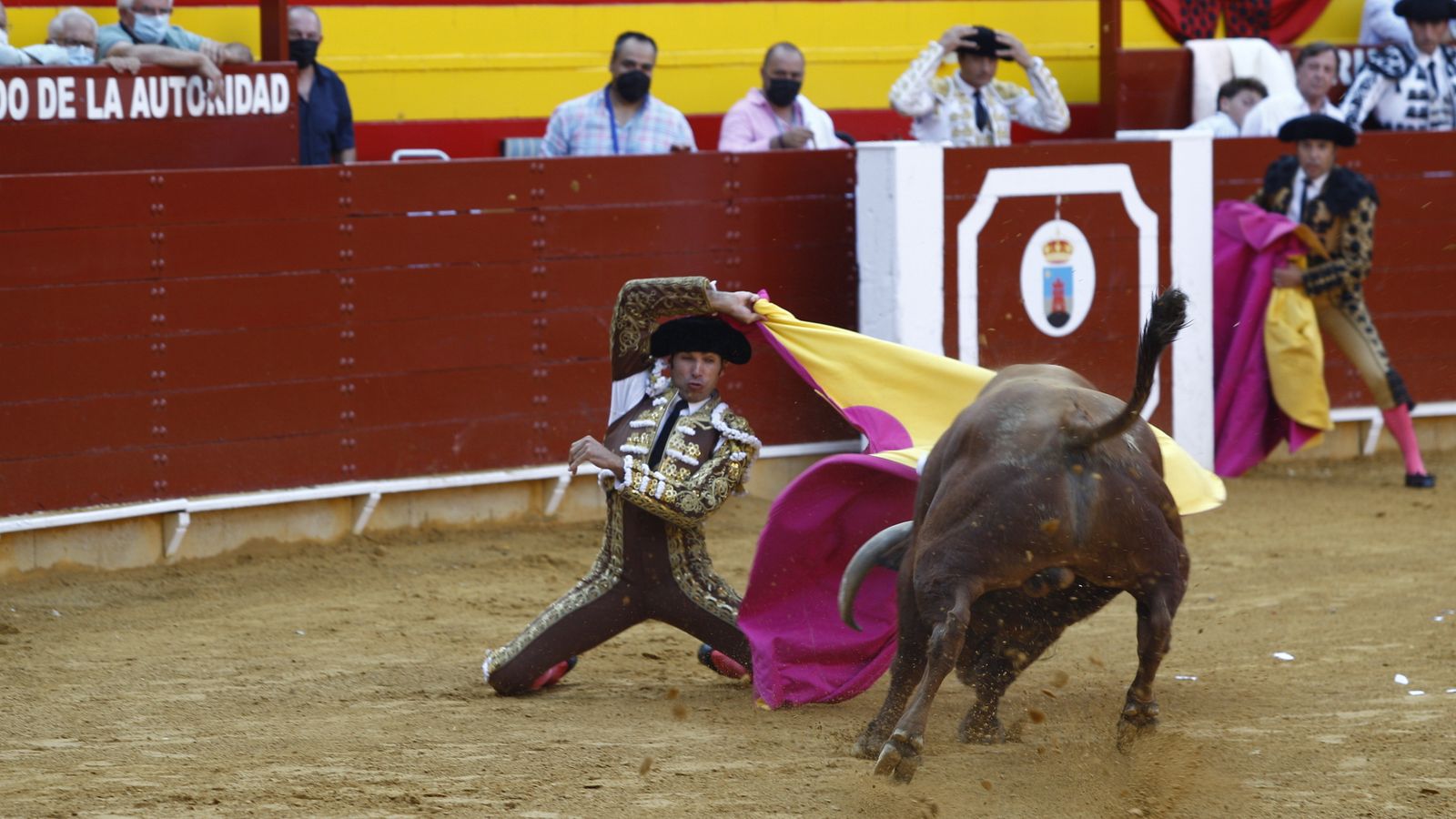 Con una larga de rodillas recibió Cayetano al 'abreplaza' .