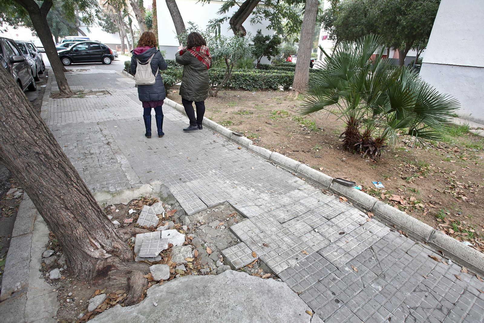 Desperfectos en una calle cercana al Centro Cívico de la barriada de La Paz.