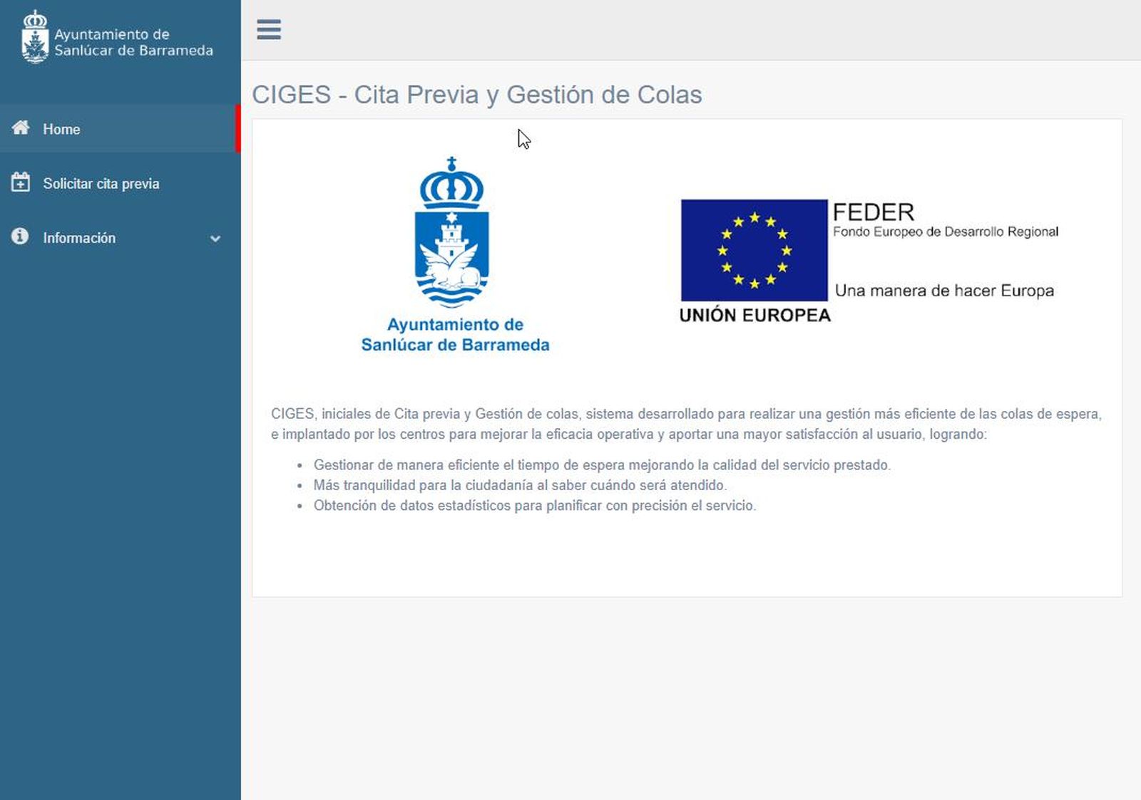El Ayuntamiento de Sanlúcar ha habilitado el sistema Cita Previa y Gestión de Colas (Ciges).